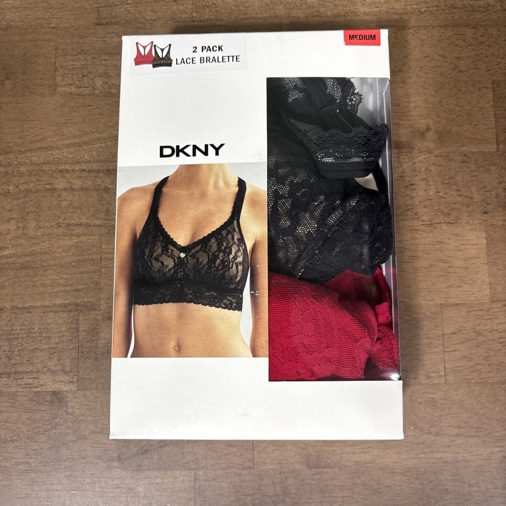 DKNY Lace T-Back Bralettes Red Black Medium 2 Pack Read Description